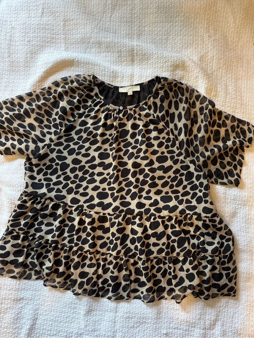 LOFT Black and Beige Animal Print Peplum Tunic